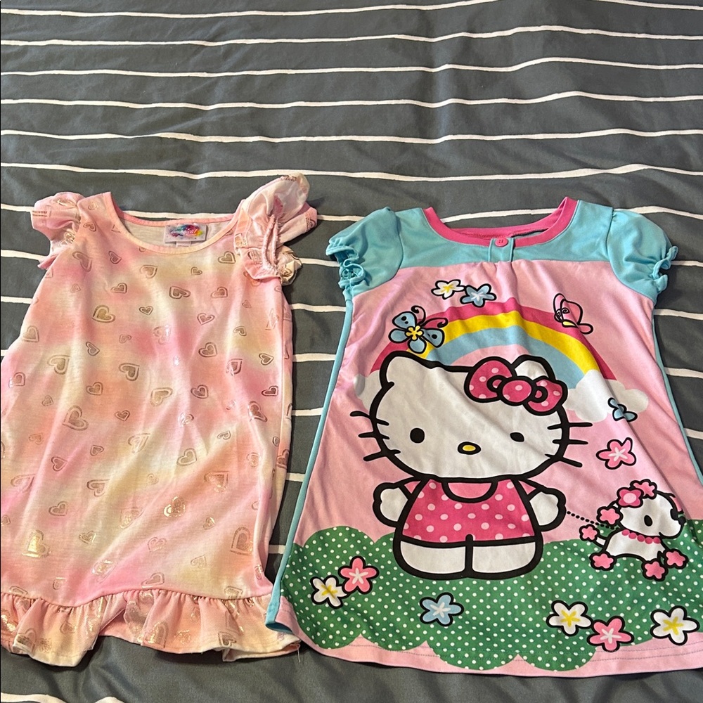 Hello Kitty Pink and Blue & Heart-themed Kids Nightgowns